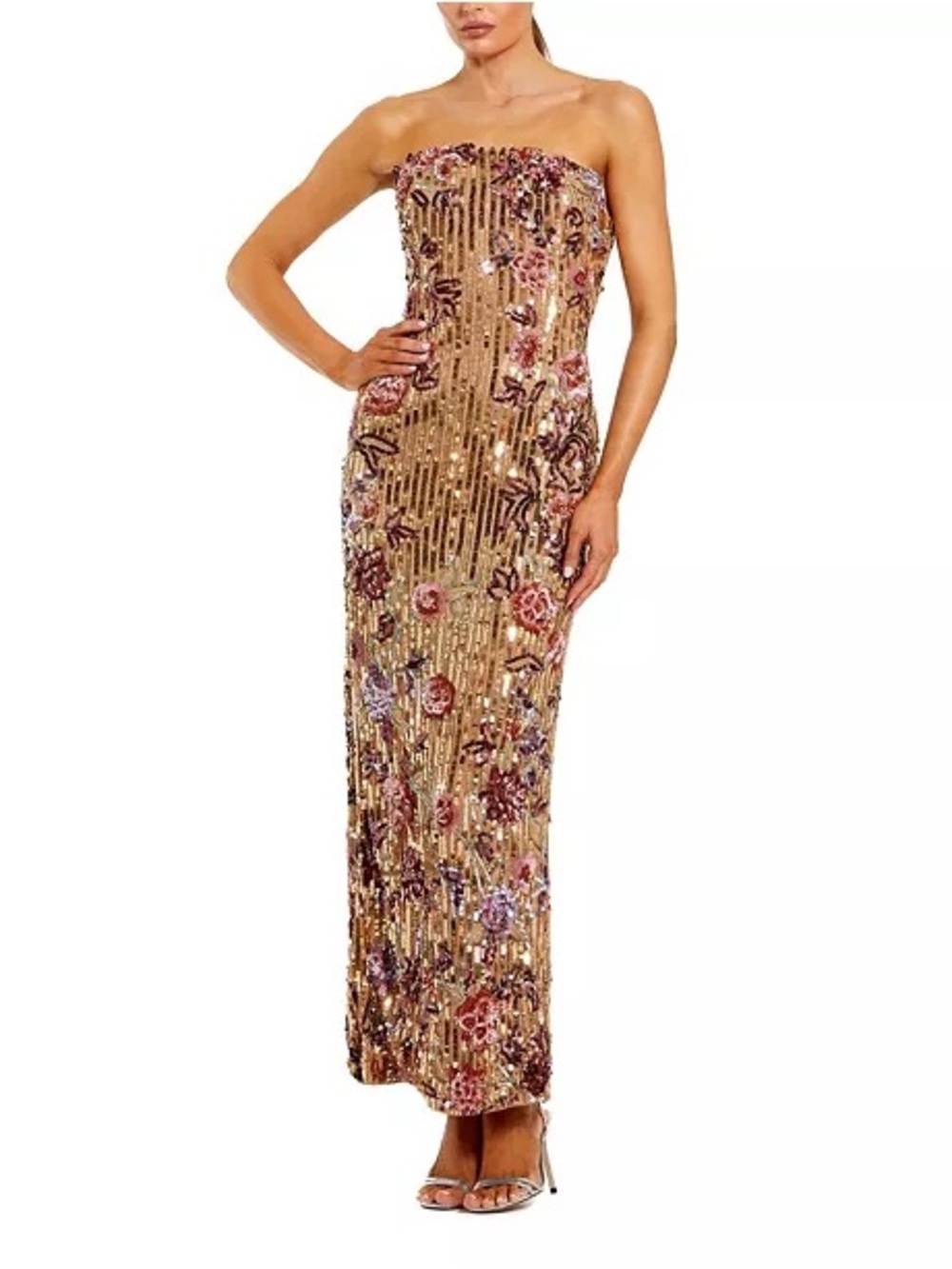 Mac Duggal Gold Sequin Floral Party Dress size NWT.